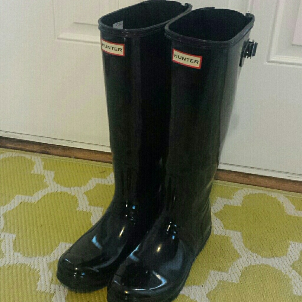 Hunter tall gloss black extend calf boots 9M